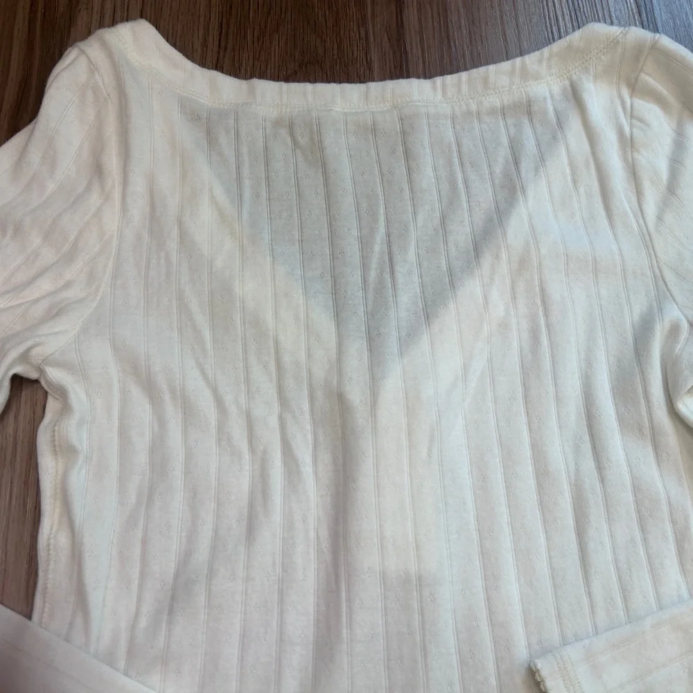 Free People Long Sleeve White Ribbed Henley Medium